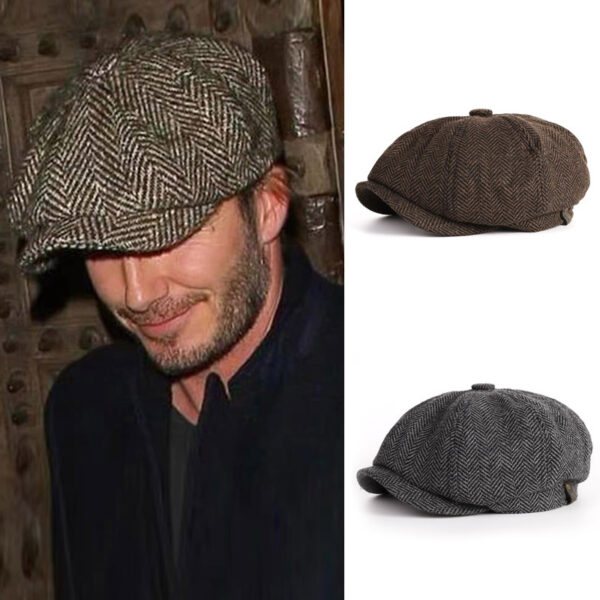 Vintage Spring/autumn Casual Woolen British Octagonal Hat Men's Duckbill Beanie Trendy Autumn/winter