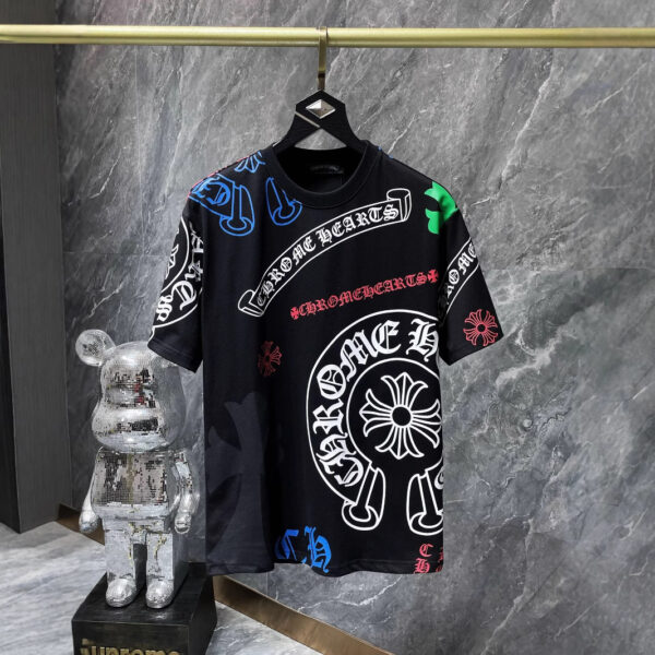 Cross-Border 2026 Summer New Style Ch Crow Horseshoe Print Cross Sanskrit Printed Short-Sleeved T-Shirt For Men And Women