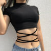 Strap Short-sleeved T-shirt. best summer fashionable t-shirt/Top .