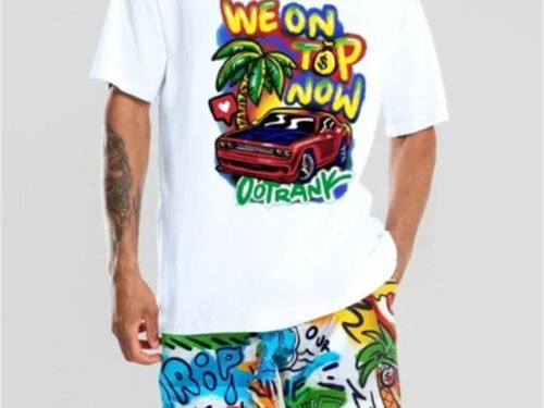Basketball Printed T-shirt Shorts Men's New Loose Casual T-shirt Set