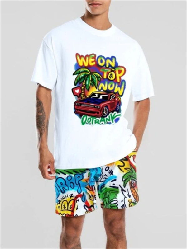Basketball Printed T-shirt Shorts Men's New Loose Casual T-shirt Set