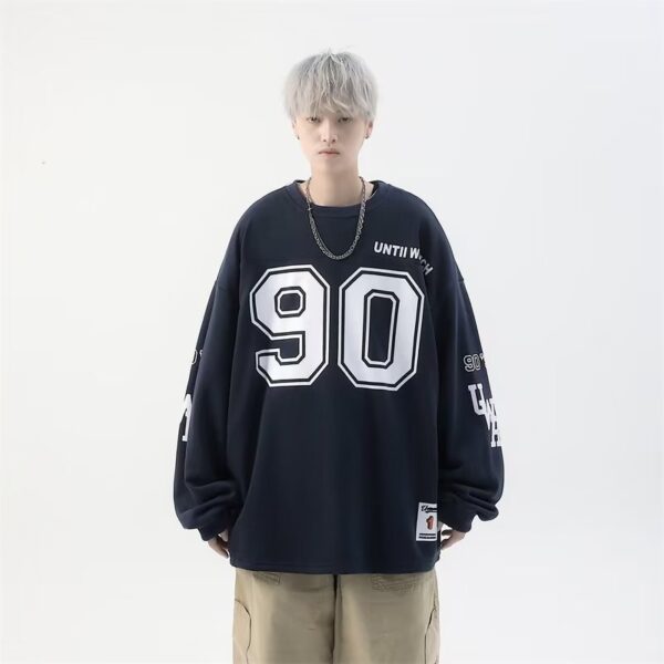Autumn American Retro Street Tide Pullover T-shirt Printing Loose 90 Ice Hockey Uniform Long-sleeved T-shirt