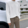 MYQ Mock Collar Long-sleeved T-shirt Men's Loose Autumn And Winter White Black Base Shirt Fashionable Inner Tops T-shirt