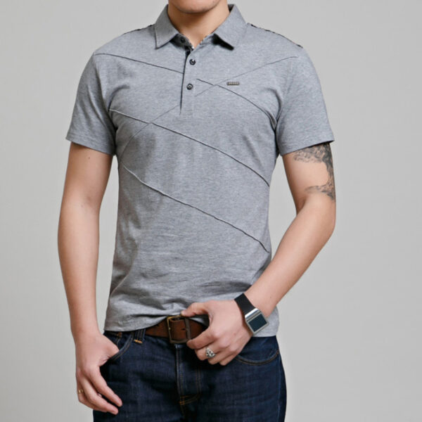 111369902118_1169261604 Cross-border Fertilizer Increase Fashion Casual Men's Casual T-shirt Plaid Stitching Lapel Short-sleeved T-shirt Men's Summer Thin