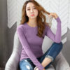 New Women's Plus Size Brushed T-shirt Women's Long-sleeved Bottoming Shirt Women's T-shirt Solid Color 1688 Wholesale