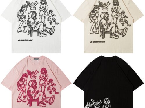 Original National Fashion Hip Hop Niche Personality Graffiti Couple Short-sleeved T-shirt For Men And Women Street Retro Loose Half-sleeved T-shirt