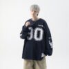 Autumn American Retro Street Tide Pullover T-shirt Printing Loose 90 Ice Hockey Uniform Long-sleeved T-shirt