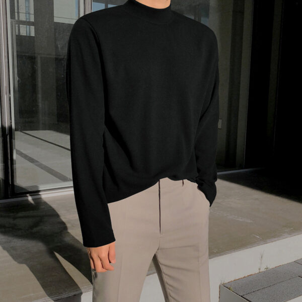 MYQ Mock Collar Long-sleeved T-shirt Men's Loose Autumn And Winter White Black Base Shirt Fashionable Inner Tops T-shirt