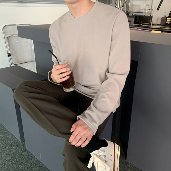 MYQ Long-sleeved T-shirt Men's Round Neck Autumn Korean Style Loose Fashionable Casual Solid Color Cotton T-shirt Base Shirt Top