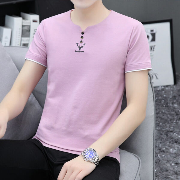 Trendy Men's Shirts V-neck Half-sleeved Slim-fit Casual Men's Short-sleeved T-shirt