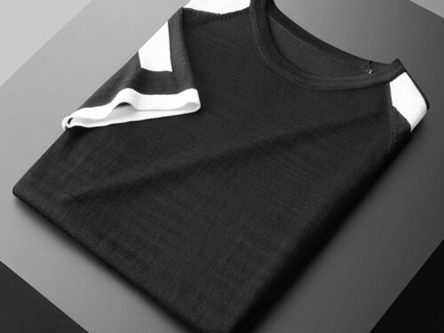 Summer New Short T-shirt Casual Fashion Trendy Color-inserted Knitted Shirt Short-sleeved T-shirt Men's Round Neck Simple And Comfortable