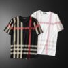 Summer Men's Slim Fit Opapolitan Plaid Embroidery Round Neck Mercerized Cotton Plaid Large Size Short Sleeve T-Shirt Men