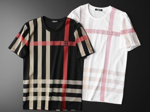 Summer Men's Slim Fit Opapolitan Plaid Embroidery Round Neck Mercerized Cotton Plaid Large Size Short Sleeve T-Shirt Men