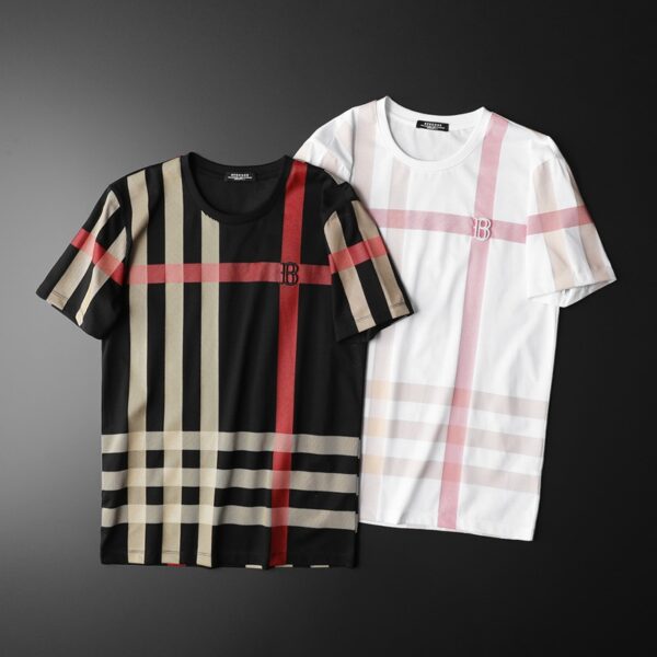 Summer Men's Slim Fit Opapolitan Plaid Embroidery Round Neck Mercerized Cotton Plaid Large Size Short Sleeve T-Shirt Men
