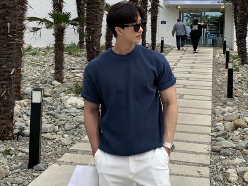 ASCLO New Summer Popular Solid Color Short-sleeved Sweater Round Neck Simple Korean Style Trendy Casual Breathable T-shirt For Men