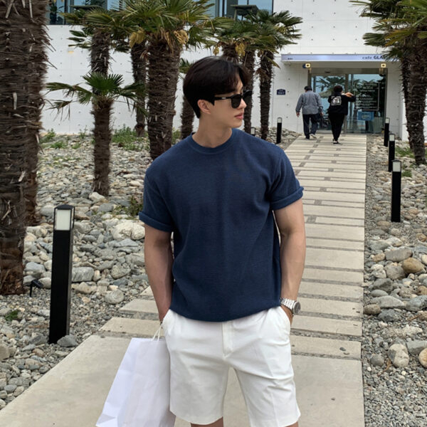 ASCLO New Summer Popular Solid Color Short-sleeved Sweater Round Neck Simple Korean Style Trendy Casual Breathable T-shirt For Men