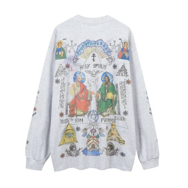 American High Street Graffiti Vintage Retro Long Sleeve Bottoming T-shirt Men And Women Vibe Style Hip Hop Fashion Brand Tee