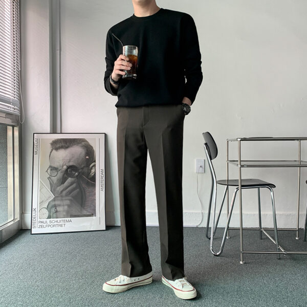 MYQ Long-sleeved T-shirt Men's Round Neck Autumn Korean Style Loose Fashionable Casual Solid Color Cotton T-shirt Base Shirt Top