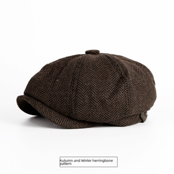 Vintage Spring/autumn Casual Woolen British Octagonal Hat Men's Duckbill Beanie Trendy Autumn/winter
