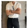 2O1CN01xgubvn2Jc2Br0Dt8c_!!2217526039441-0-cib Summer Ice Silk Men's Lapel POLO Short-sleeved T-shirt Thin Shirt Fashionable V-neck Striped Knitted Bottoming Shirt Men