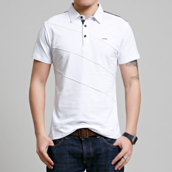 311369893284_1169261604 Cross-border Fertilizer Increase Fashion Casual Men's Casual T-shirt Plaid Stitching Lapel Short-sleeved T-shirt Men's Summer Thin