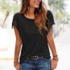 round neck short sleeve tassel T-shirt