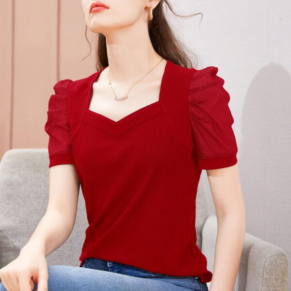 Clothes Women's T-shirt Women's 2026 New Summer Short-sleeved T-shirt French Palace Style Puff Sleeve Top Women's Autumn