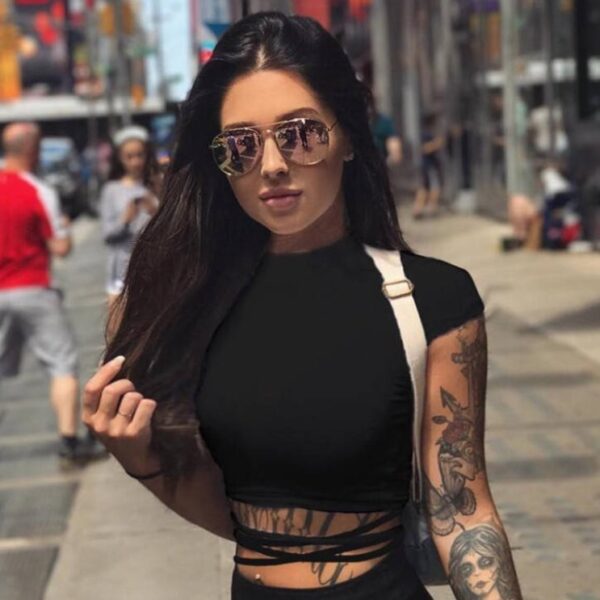 Strap Short-sleeved T-shirt. best summer fashionable t-shirt/Top .