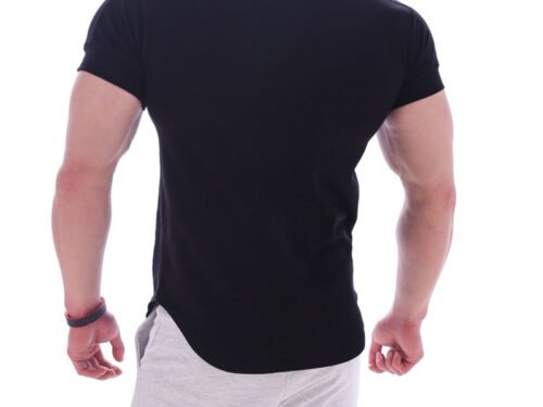 Muscle Boy Cotton Elastic Short-sleeved Men's Summer Solid Color Sports T-shirt Fitness Sweat-absorbing Round Neck T-shirt