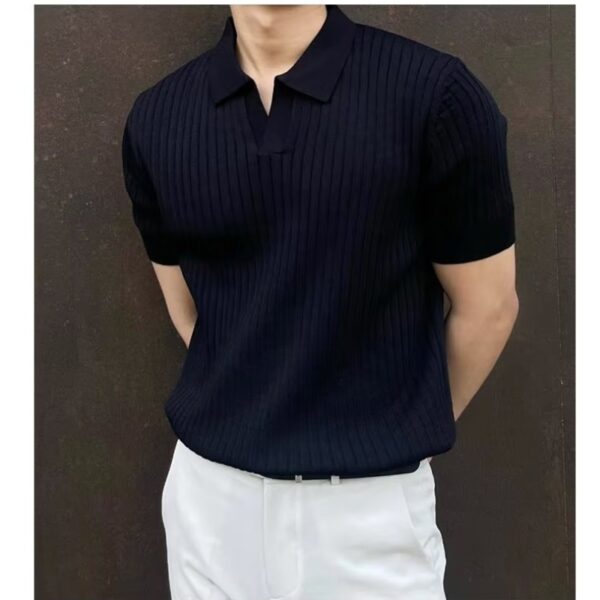 3O1CN01bHAwla2Jc2BrhGhBJ_!!2217526039441-0-cib Summer Ice Silk Men's Lapel POLO Short-sleeved T-shirt Thin Shirt Fashionable V-neck Striped Knitted Bottoming Shirt Men