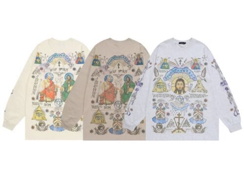 American High Street Graffiti Vintage Retro Long Sleeve Bottoming T-shirt Men And Women Vibe Style Hip Hop Fashion Brand Tee