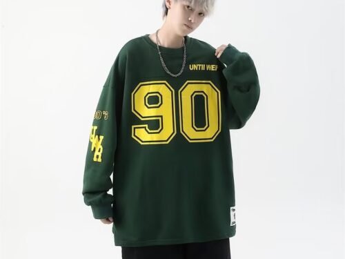 Autumn American Retro Street Tide Pullover T-shirt Printing Loose 90 Ice Hockey Uniform Long-sleeved T-shirt
