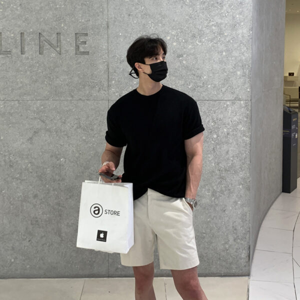 ASCLO New Summer Popular Solid Color Short-sleeved Sweater Round Neck Simple Korean Style Trendy Casual Breathable T-shirt For Men
