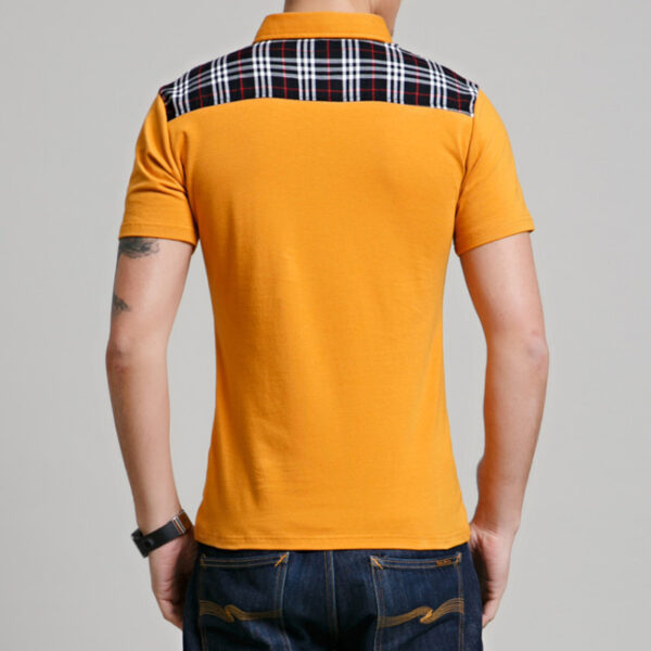 411400101032_1169261604 Cross-border Fertilizer Increase Fashion Casual Men's Casual T-shirt Plaid Stitching Lapel Short-sleeved T-shirt Men's Summer Thin