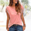 round neck short sleeve tassel T-shirt