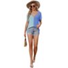 4O1CN017qQgLm1Bs2ocR75he_!!0-0-cib Women's V-neck Color-blocked Cap-sleeve Tops Cross-border European And American Loose Casual Large Size T-shirt