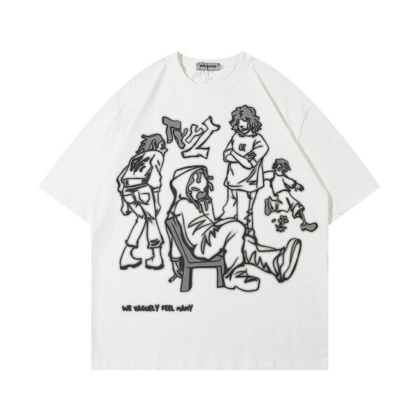 Original National Fashion Hip Hop Niche Personality Graffiti Couple Short-sleeved T-shirt For Men And Women Street Retro Loose Half-sleeved T-shirt