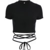 Strap Short-sleeved T-shirt. best summer fashionable t-shirt/Top .