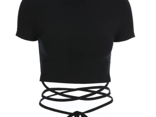 Strap Short-sleeved T-shirt. best summer fashionable t-shirt/Top .