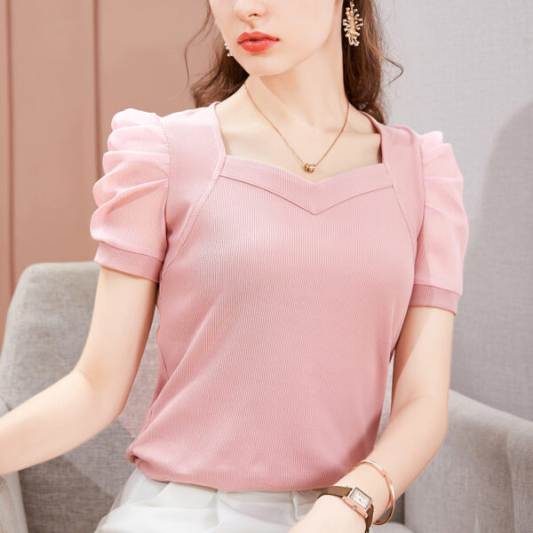 Clothes Women's T-shirt Women's 2026 New Summer Short-sleeved T-shirt French Palace Style Puff Sleeve Top Women's Autumn
