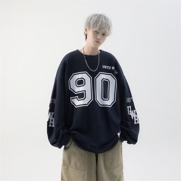 Autumn American Retro Street Tide Pullover T-shirt Printing Loose 90 Ice Hockey Uniform Long-sleeved T-shirt
