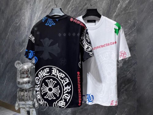 Cross-Border 2026 Summer New Style Ch Crow Horseshoe Print Cross Sanskrit Printed Short-Sleeved T-Shirt For Men And Women