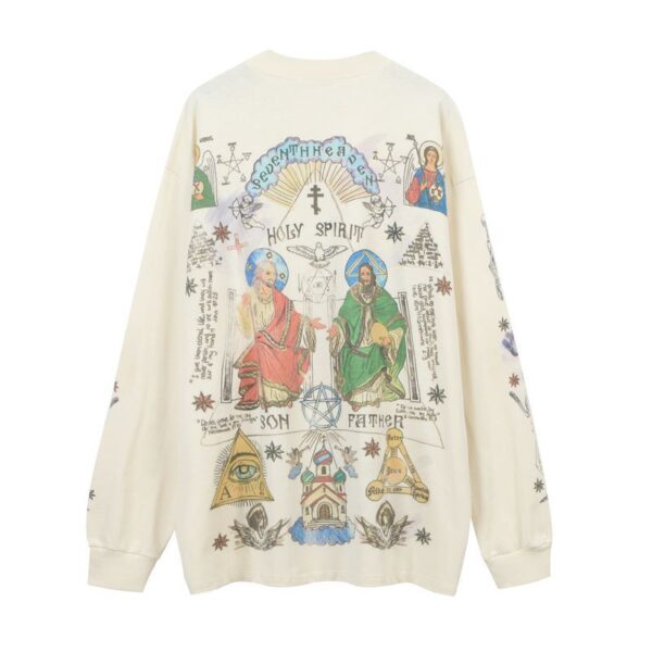 American High Street Graffiti Vintage Retro Long Sleeve Bottoming T-shirt Men And Women Vibe Style Hip Hop Fashion Brand Tee