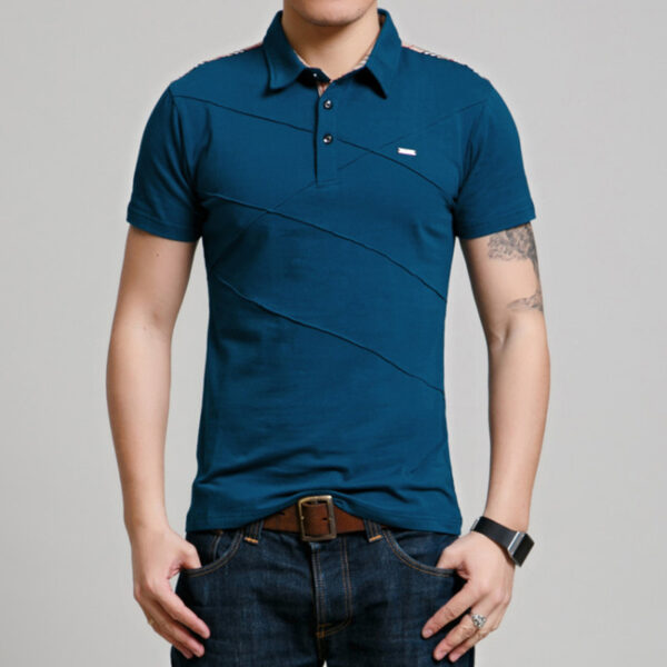 511334930604_1169261604 Cross-border Fertilizer Increase Fashion Casual Men's Casual T-shirt Plaid Stitching Lapel Short-sleeved T-shirt Men's Summer Thin