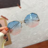 New Frameless Sunglasses Creative Style Crystal Cut Edge Trendy Half Frame Sunglasses Gradient Curved Leg Sunglasses Women