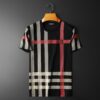 Summer Men's Slim Fit Opapolitan Plaid Embroidery Round Neck Mercerized Cotton Plaid Large Size Short Sleeve T-Shirt Men