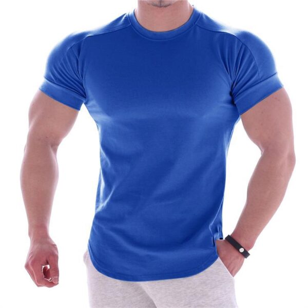 Muscle Boy Cotton Elastic Short-sleeved Men's Summer Solid Color Sports T-shirt Fitness Sweat-absorbing Round Neck T-shirt