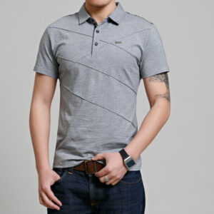 Cross-border Fertilizer Increase Fashion Casual Men's Casual T-shirt Plaid Stitching Lapel Short-sleeved T-shirt Men's Summer Thin