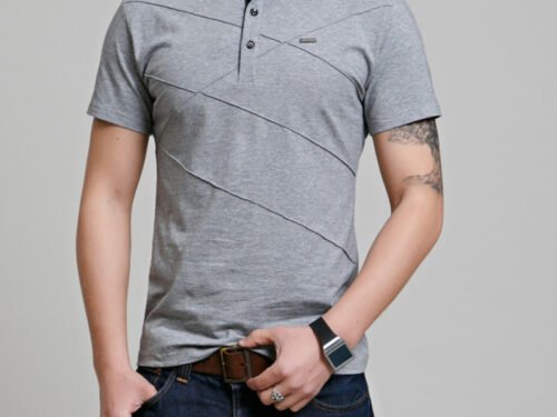 Cross-border Fertilizer Increase Fashion Casual Men's Casual T-shirt Plaid Stitching Lapel Short-sleeved T-shirt Men's Summer Thin