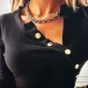 Women's Clothing Metal Buckle Decorative T-shirt